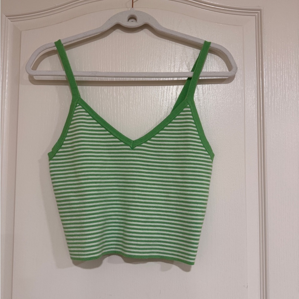 NWOT La Hearts Green and White Striped Tank Top​​​​